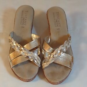 Women's Tuscany By Easy Street Gold Made In Italy Sandals Size 10